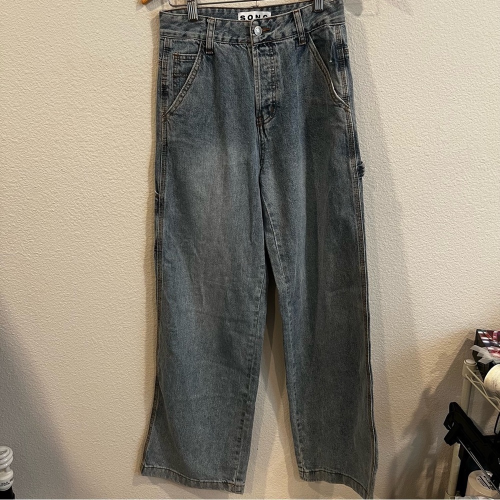 SONG SIZE 25 light wash 90s Y2K wide leg painter jeans button fly